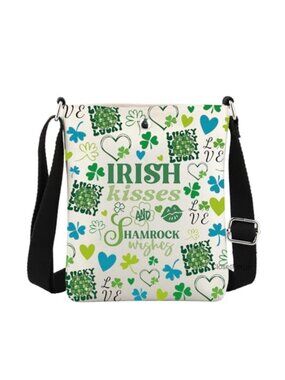 Irish Blessing Shamrock Crossbody Bag Canvas Sling Purse Adjustable Strap